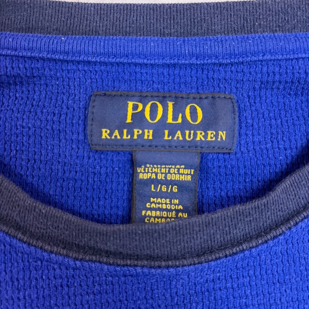 Polo Ralph Lauren Mens Waffle Knit Thermal Crest Logo Sleepwear Top Blue Large